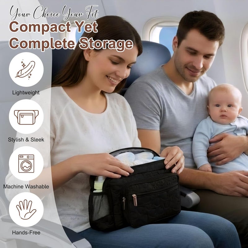 Rexmore Store Puffer Quilted Fanny Pack Diaper Bag for Mom - Women‘s Compact Crossbody Purse with Portable Changing Pad & Wipes Pouch, Travel & Quick Errand Baby Essentials Organizer(Black) - Image 3